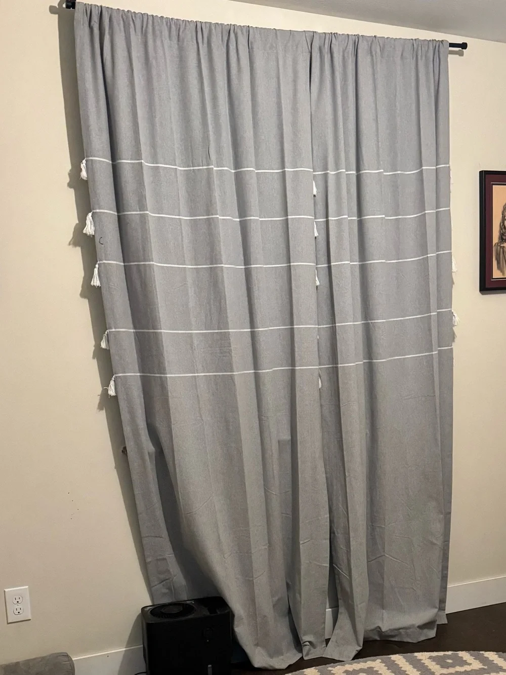 Set of 2- 95x42” Striped woven tassel yard dyed Gray Window Curtain Panels